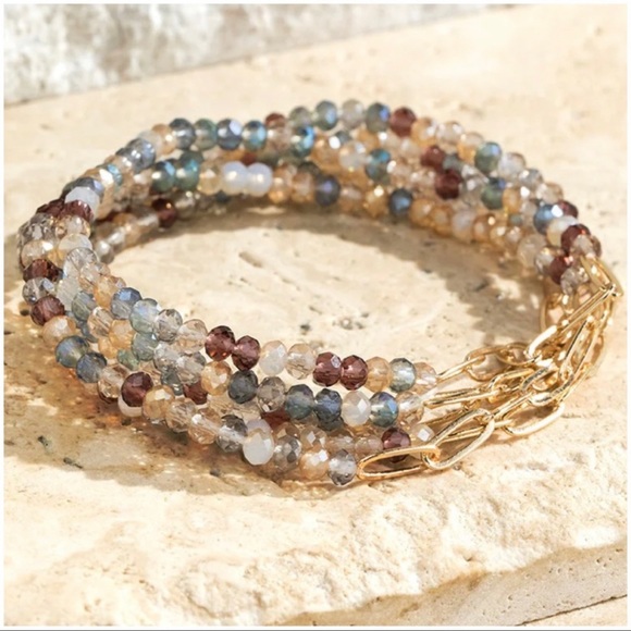 Boutique Jewelry - 5 Strand Glass and Chain Bracelet